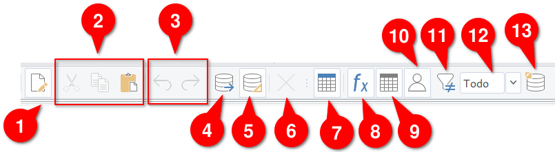 Figura 6.2 Botones (o iconos) de la barra de herramientas para consultas en modo Diseño