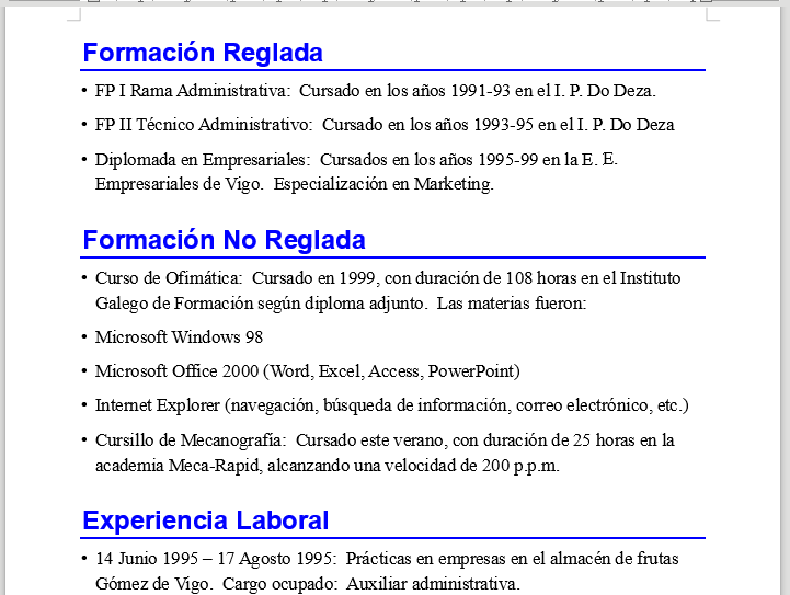 Apariencia del documento de práctica